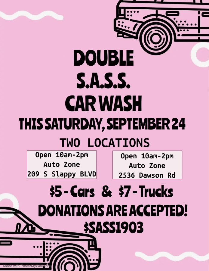One was so much fun that we came back with TWO! Join S.A.S.S. at either location and let S.A.S.S. wash your car! Double the suds, double the fun and double the S.A.S.S.! 💗🖤💗🖤 #ASUTwitter