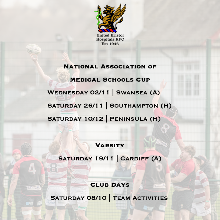 UBHRFC's tweet photo. All our upcoming 1st XV fixtures for Term 1...
We have fixtures in 3 different competitions this term including the @RFU Gloucestershire South League, @NAMSRugby Cup, and @galen_sports Varsity with Cardiff Medics. On 8 Oct, we've a club day for everyone too, from fresh to seniors https://t.co/AnNfOUK0fZ