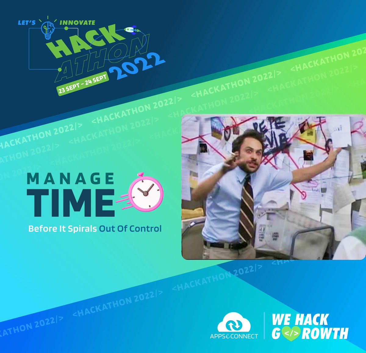 appseconnect's tweet image. Hackathon Pro Tip #2

Make sure to divide and manage your time to save enough for your Demo. 36 hours might sound like a lot, but it is really not, if the time is not divided wisely. ⏰ 

#Hackathon2022 #AutomationChamps #APPSeCONNECT