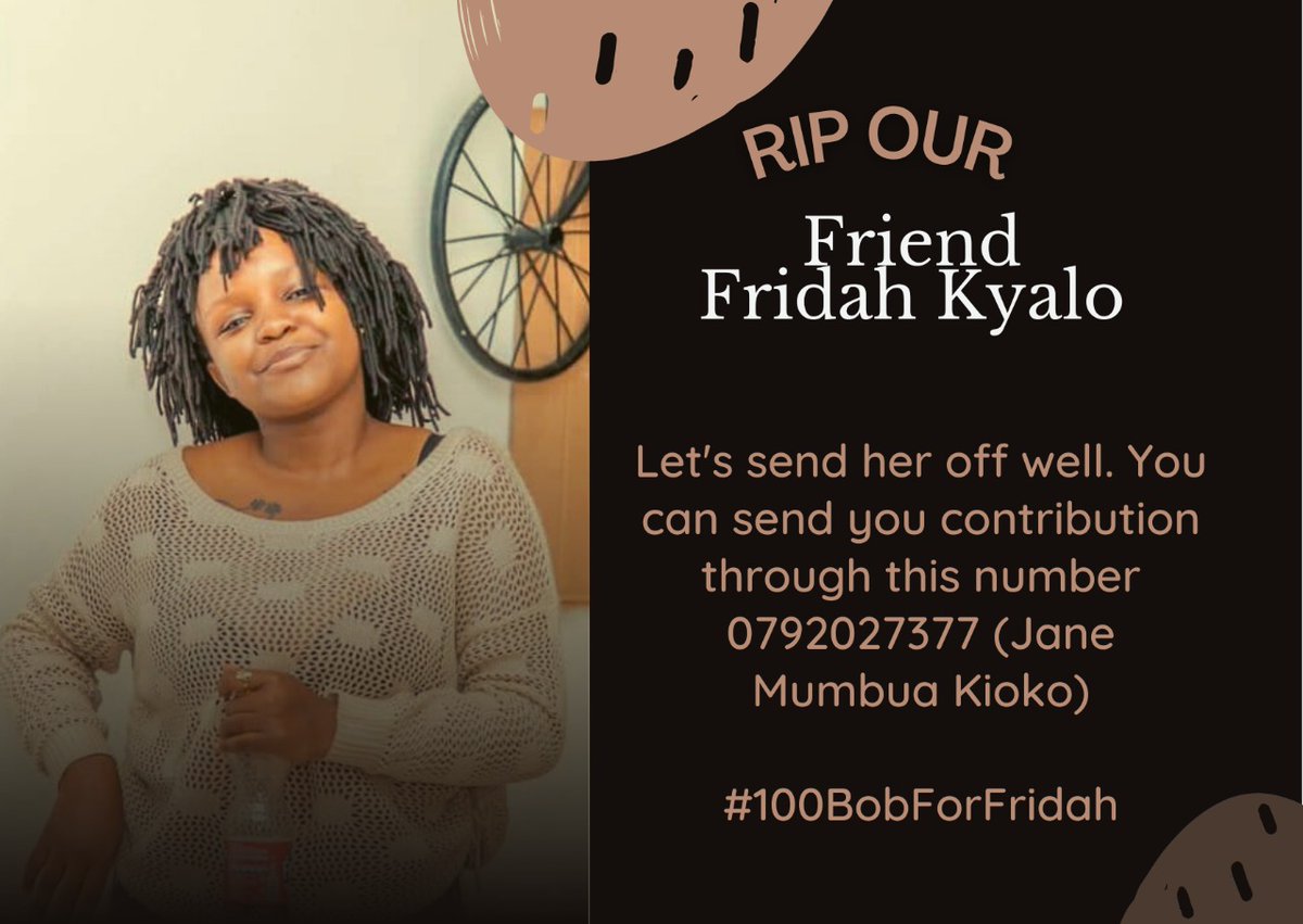 shero_sheero's tweet photo. Twitter is one Family 👪❤

We lost one of our own last week, and we've decided to come together in support of her hospital fees and funeral expenses. Please join us in honoring Fridah by making a donation today.
Mpesa no

 0792-027-377.

#100BobForFridah https://t.co/WdVAUTgsfD