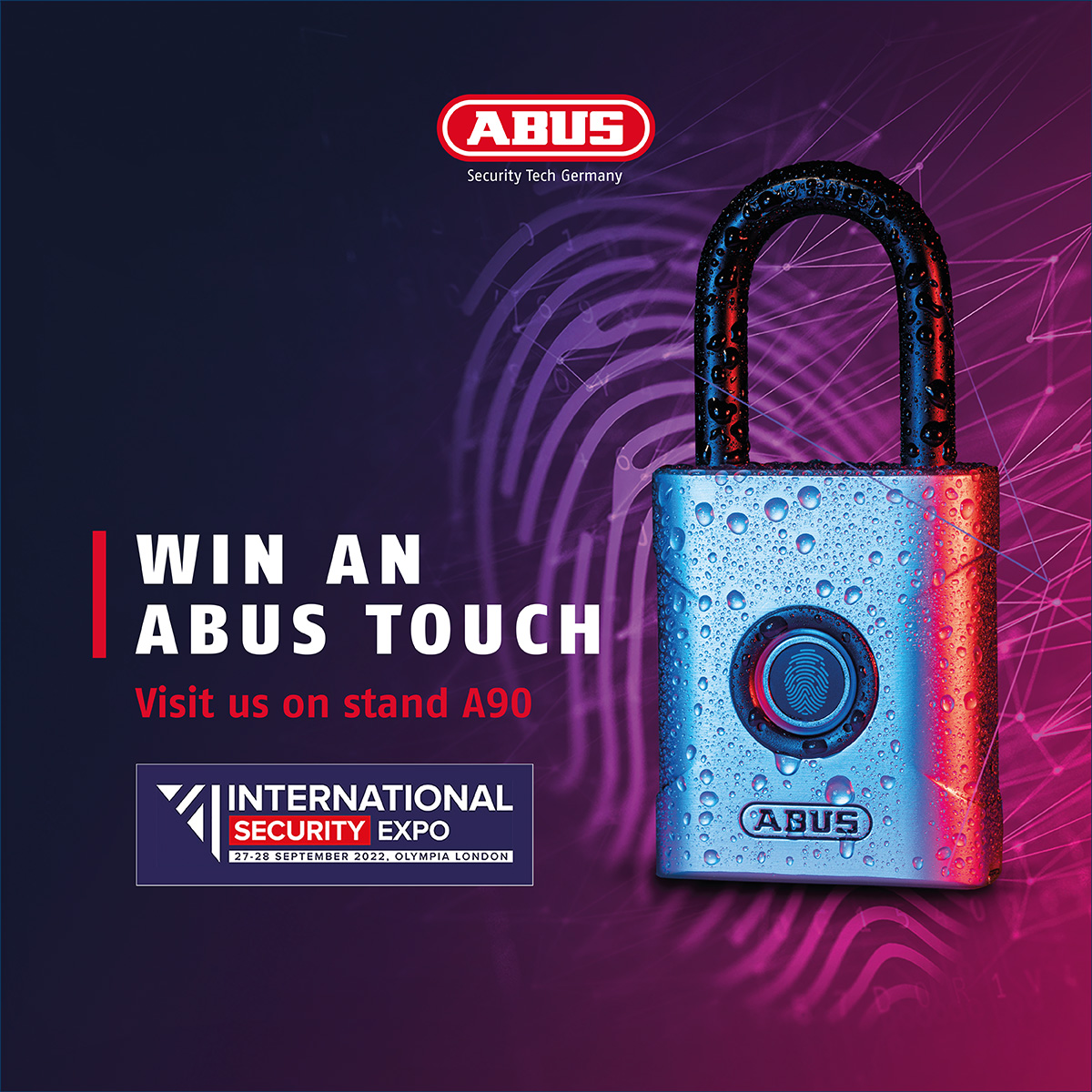 ABUS_UK's tweet photo. Today and tomorrow we're exhibiting at the @ISE_Expo 

Enter our free prize draw to win our latest padlock - the ABUS TOUCH! See us on stand A90.

#ISE22 #security #padlocks #cylinders #accesscontrol https://t.co/wh28l2uvKB