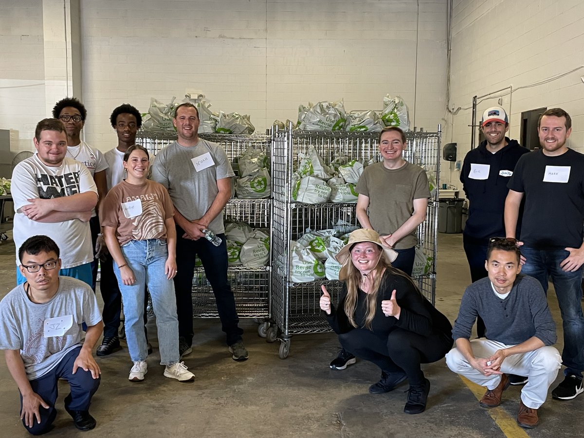 eGenMarketing's tweet photo. Earlier this month, eGen volunteered at the @YMCA_Boston’s food distribution warehouse. We spent the day packing almost 1000 grocery bags of essentials like rice, vegetables and soup. Each bag helps to feed 2-3 people in our community! https://t.co/pFAhpaKQko
