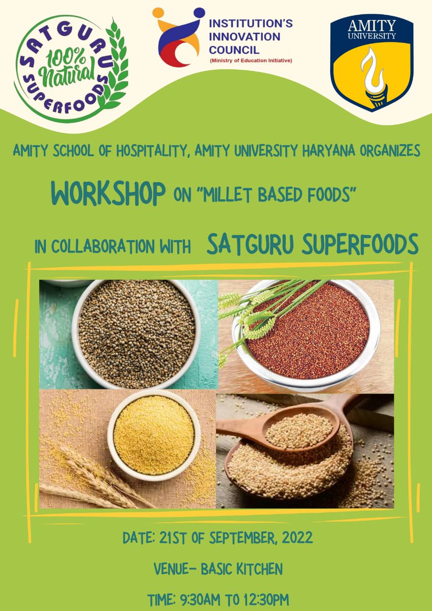 onceagainmillet's tweet photo. Glad to host the Millet Workshop on "Millet based food"organised by @AmityGurgaon in collaboration with @onceagainmillet
It was a pleasure interacting with the students and sharing insights about the SUPERFOOD MILLET!
#iyom2023 #millets #onceagainmillets @nutrihubtbi @AgriGoI https://t.co/K773IsLn8z