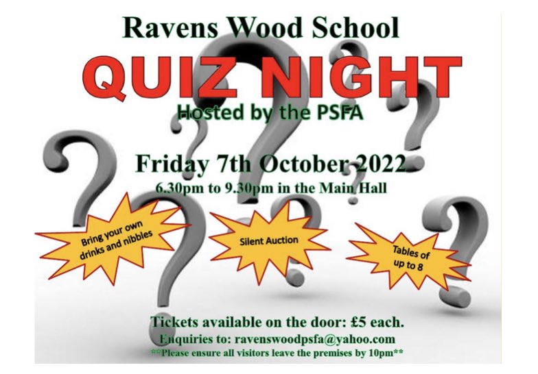 Quiz night is back- Friday 7th October - buy your tickets via Parentpay