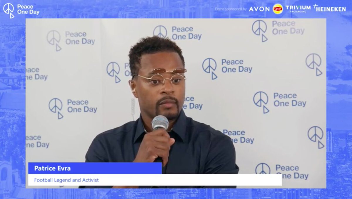 inspiring interview with @Evra on @PeaceOneDay #PeaceDay live broadcast. Rallying cry for those in positions of influence to use their platform to highlight & help tackle injustice. Thank you Patrice for your commitment to tackling violence and mental health issues for children