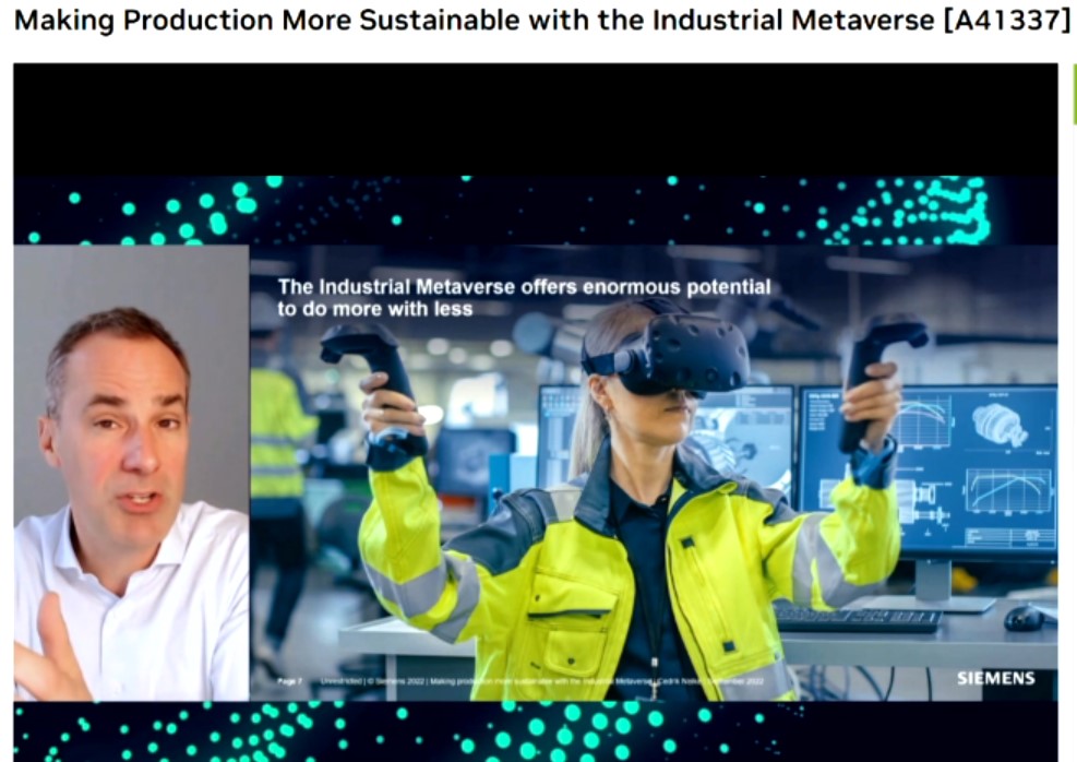 Kevin_ODonovan's tweet photo. " ... in Industry, we need to accelerate #Digitialization , to fuse IT & OT ... & we see the #IndustrialMetaverse as a way to do this...
But none of us can do this alone, that's why we have partnered with @Nvidia."
@NeikeCedrik from @siemensindustry at @NVIDIAGTC @NVIDIAEU https://t.co/e084HHbcNQ