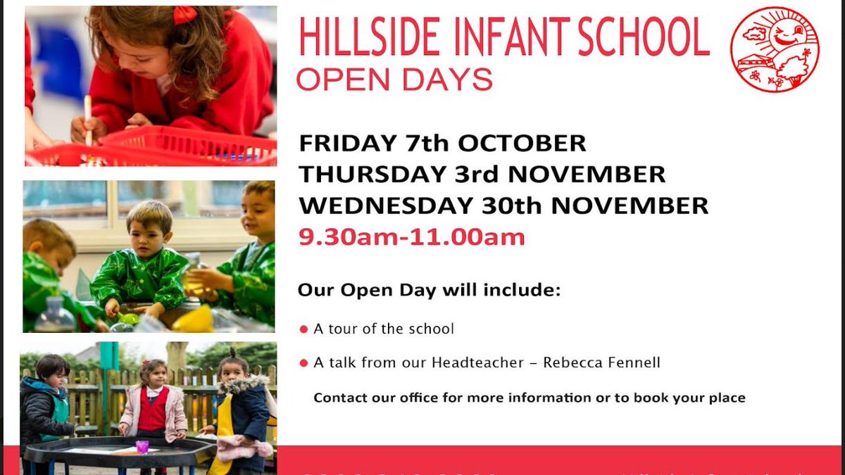 Hillside Infant School will be holding open days for prospective parents. Please share with anyone who may be interested in coming to visit the school.