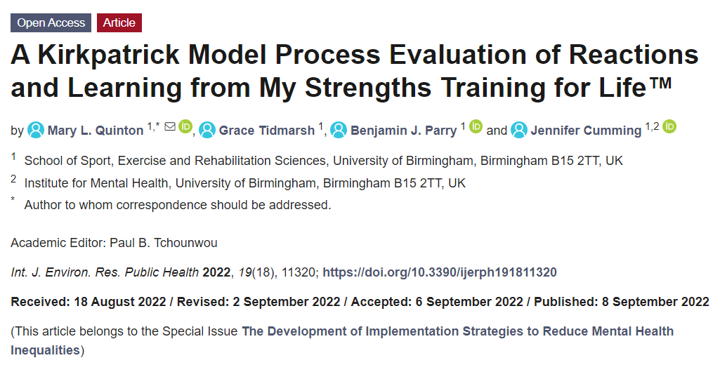 🚨New paper🚨 A Kirkpatrick process evaluation of #MST4Life, available open access mdpi.com/1660-4601/19/1… @IJERPH_MDPI 

Thanks to co-authors @grace_tidmarsh @BenJohnParry @drjenncumming and of course the young people and staff @StBasilsCharity🙏

Key recommendations below...🧵