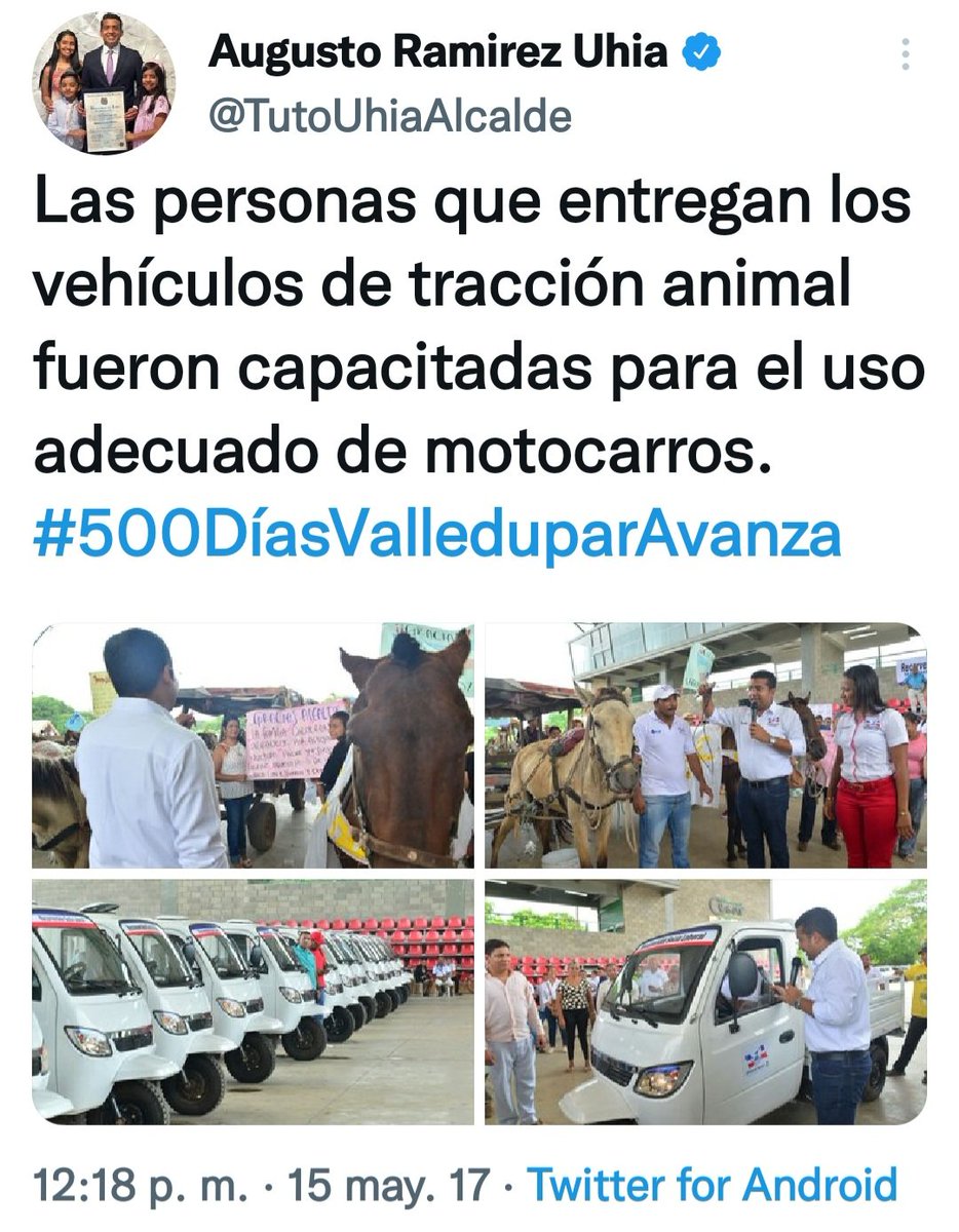 linadearmas's tweet photo. El exalcalde Tuto Uhía en el primer año de su gobierno en 2016, inició la sustitución de los carros de tracción animal por vehículos. Entregó 27 y quedaron pendientes 318 del censo de 2016. 
¡Esta administración ya casi acaba y no hay señales de querer propiciar una solución! https://t.co/UrvfTtGZ0P