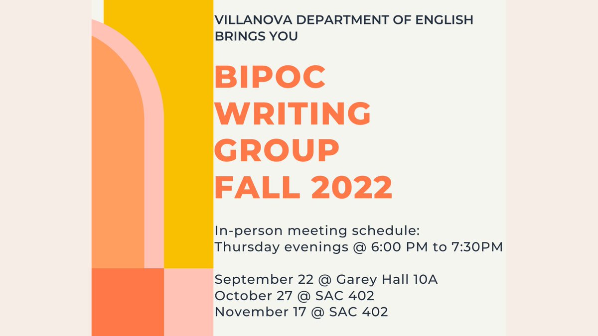 Our first fall '22 meeting of the BIPOC Writing Group will be held tomorrow evening in Garey Hall! Come in person for pizza, prompts, and fun, or write to Professor Tsering Wangmo for the Zoom link.