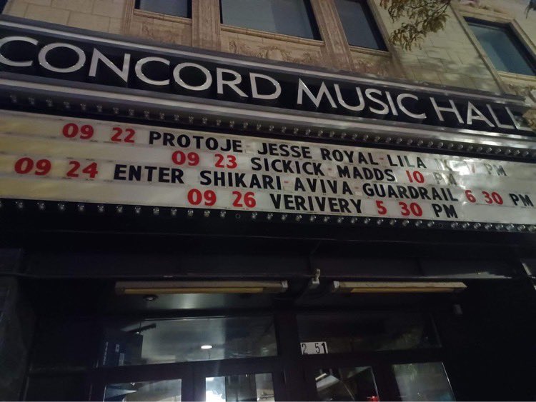 So cool to see @GuardrailSucks up on @ConcordHall's marquee. See you on Saturday w/ @ENTERSHIKARI & @thisisaviva 🤘
