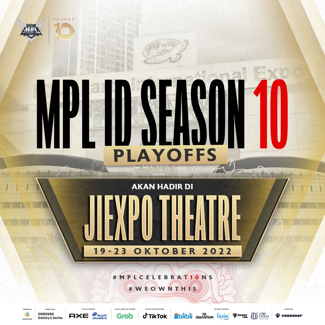 mplidofficial's tweet photo. Siapa yang udah gasabar nonton PLAYOFF MPL ID Season 10?

Ayo datang dan dukung langsung team kebanggan kalian bertanding di Arena JAKARTA INTERNATIONAL EXPO Kemayoran ✨✨ 
 
Pantau terus IG MPL ID untuk info pembelian tiket PLAYOFF MPL ID Season 10 ya guys!🔥 https://t.co/Sss3hTOrpm