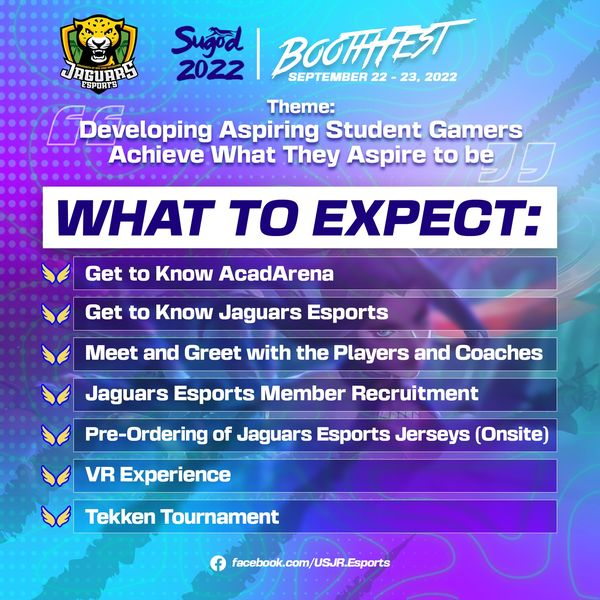 usjresports's tweet photo. Karon September 22 to 23 naa tay 𝐅𝟐𝐅 𝐁𝐎𝐎𝐓𝐇𝐅𝐄𝐒𝐓 sa Open Gym sa USJ-R Basak Campus! 
Syempre naman, ang Jaguars Esports mo apil jud aning na event and guess what, naa pud mi ika-boga pud sa inyoha. 

Kitakits sa specified dates and participate in our activities! https://t.co/ZiMPW44246