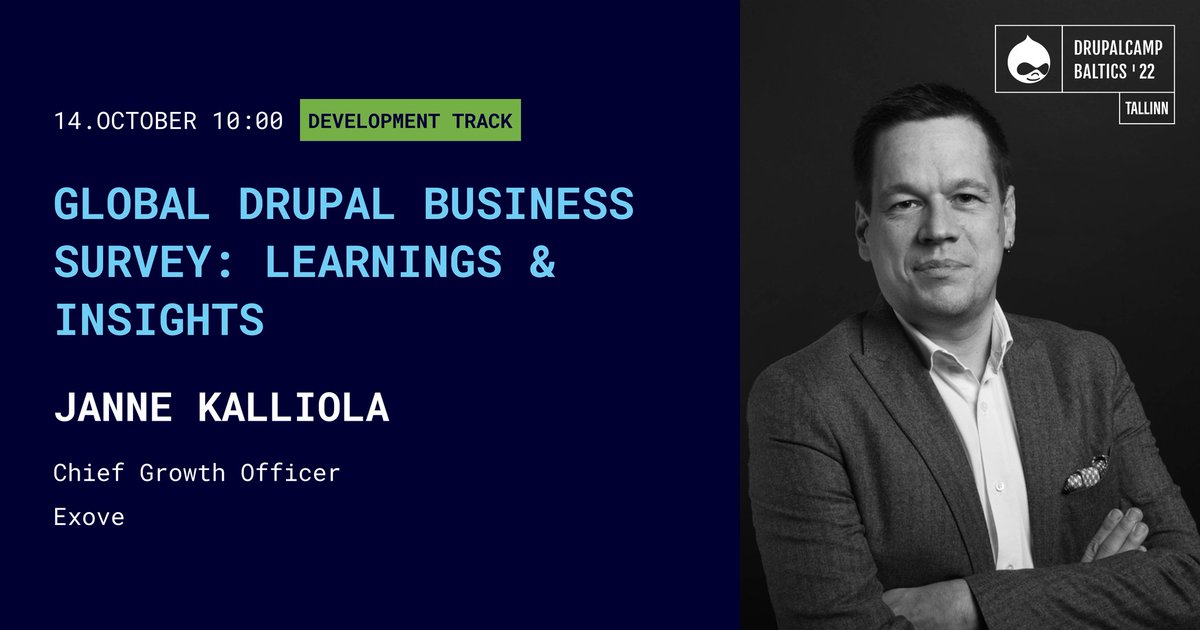 📣 Session announcement 📣
In our keynote session, Janne Kalliola will share the results of Drupal Business Survey and goes in-depth with analyzing the key developments of the Drupal market.

Get your DrupalCamp Baltics 2022 ticket here: bit.ly/3R1ikX4
