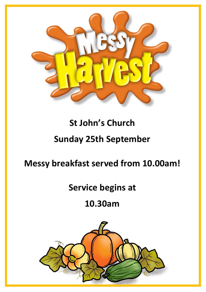It’s Messy Church this Sunday! This time we will be celebrating harvest, and enjoying a messy breakfast before and throughout the service. Messy Church is a relaxed service with activity tables for the children, and is free to attend. Everyone welcome! #penistone