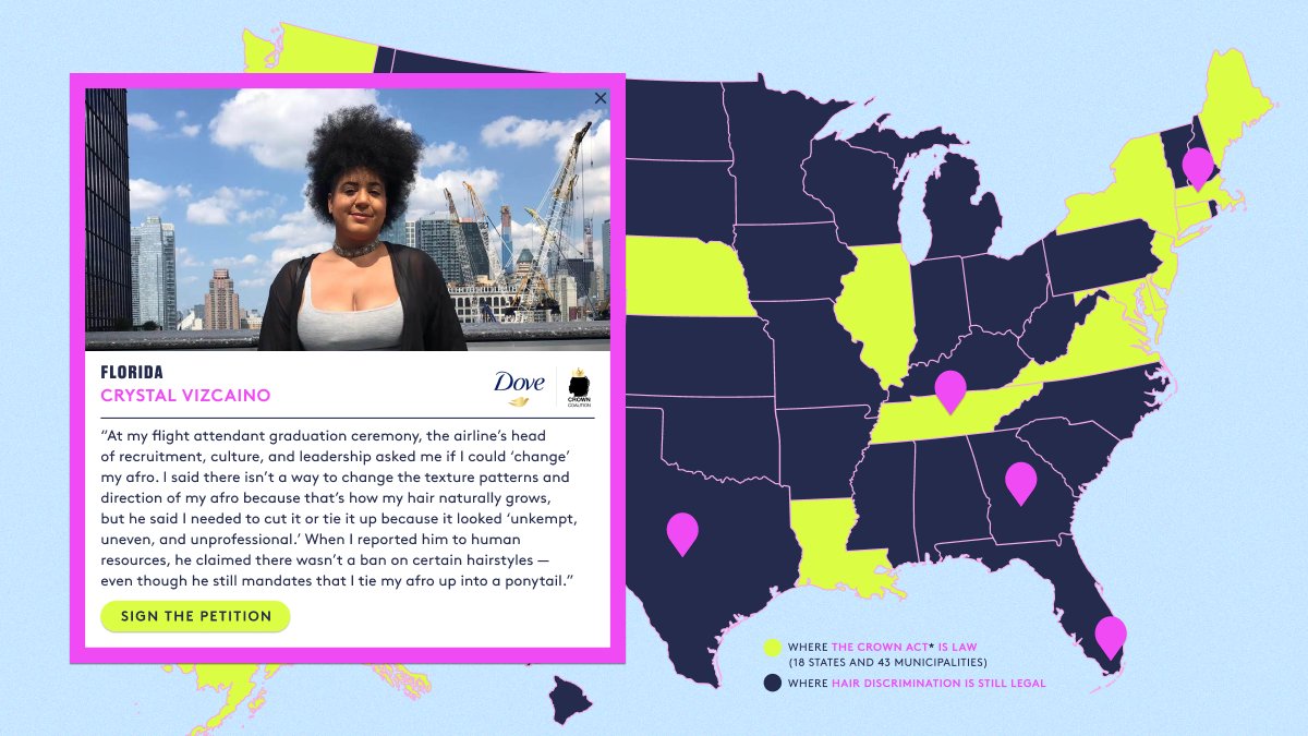 Hair discrimination is legal in most of the U.S. — here are some real stories from Black people across the country: trib.al/GUU1FZa #R29xDove #ad
