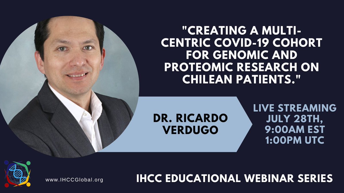 LatinGenomes's tweet photo. LatinGenomes member to participate at Panel Discussion on Genetics-Related COVID-19 Cohorts, organized by the International HundredK+ Cohorts Consortium (@IHCCGlobal) October 3rd 9:00 AM EST.  Registration: https://t.co/tOdNRfwEgF @LatinGenomes @COVID19hg_cl @GenomicoChile https://t.co/vl9ayBSJy7