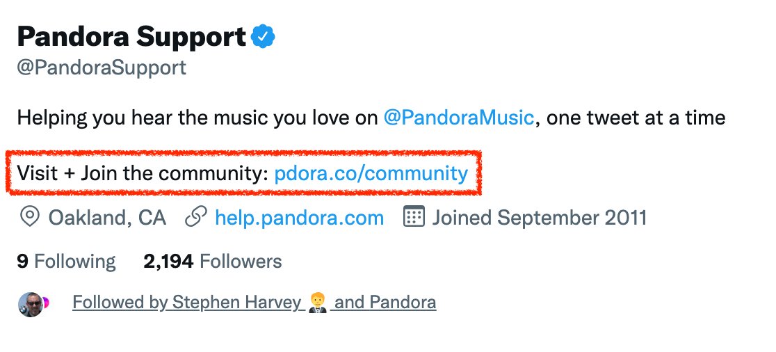 eullman's tweet photo. @PandoraSupport The community link in your profile info is broken. https://t.co/b871TCR5HT