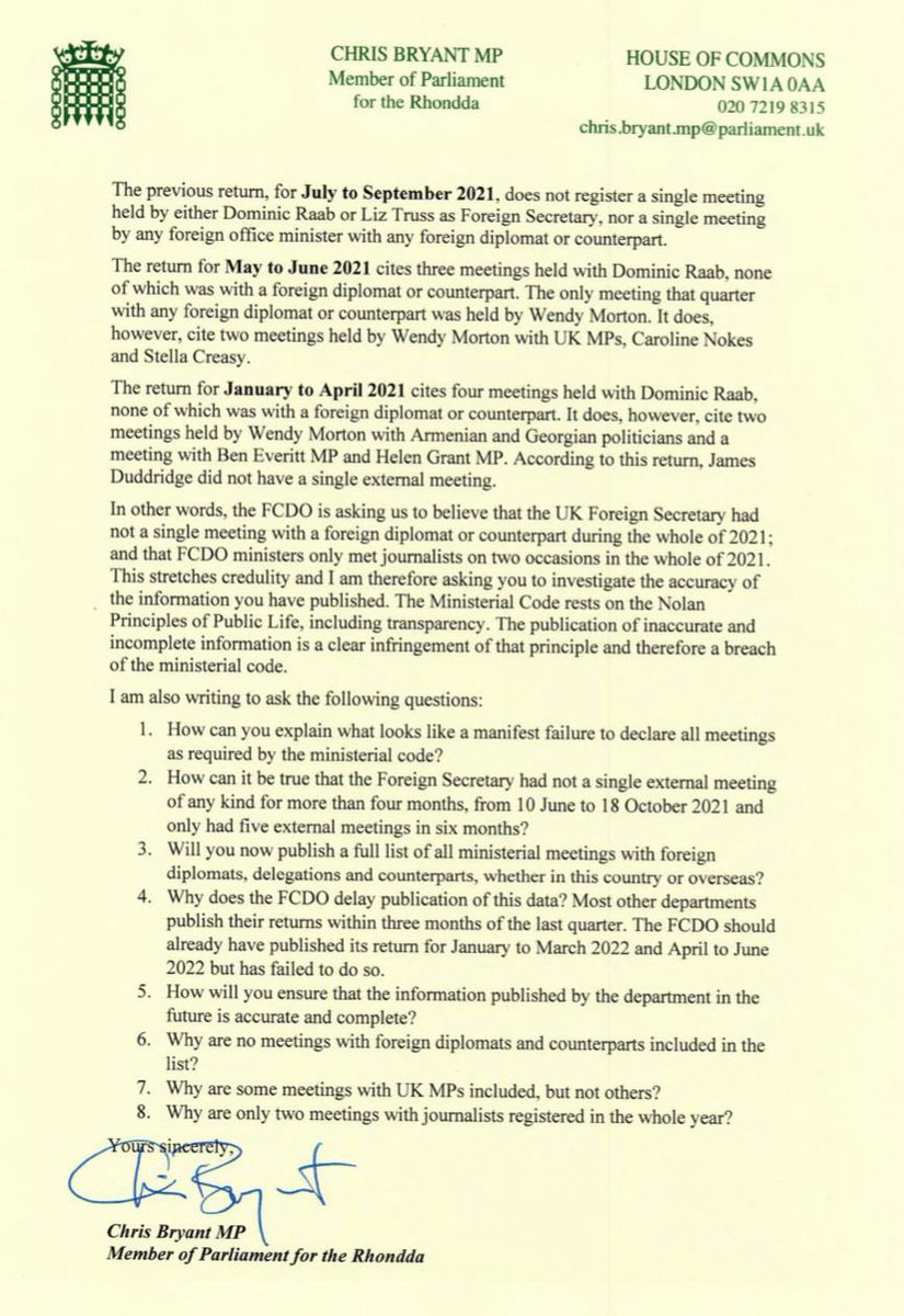 RhonddaBryant's tweet photo. I have written to the Permanent Under secretary at the FCDO to say I don’t believe their transparency returns. https://t.co/sMzUxt8kMc