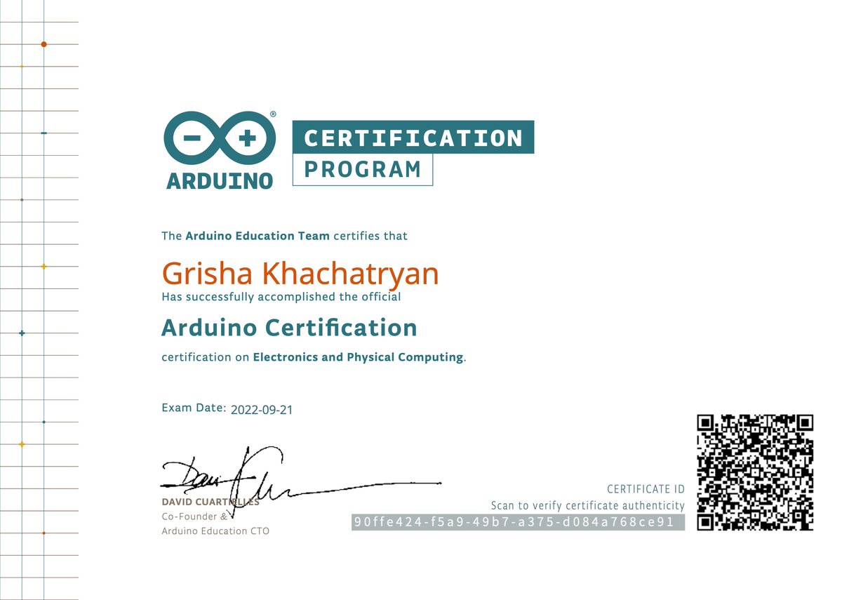 grisha_kh's tweet photo. After passing the exam, I made sure that some of the students of #Arapi's #Armath already have enough knowledge to pass a similar exam and get a certificate.
@arduino
@ArmathArapi https://t.co/x2eUeJXk4g