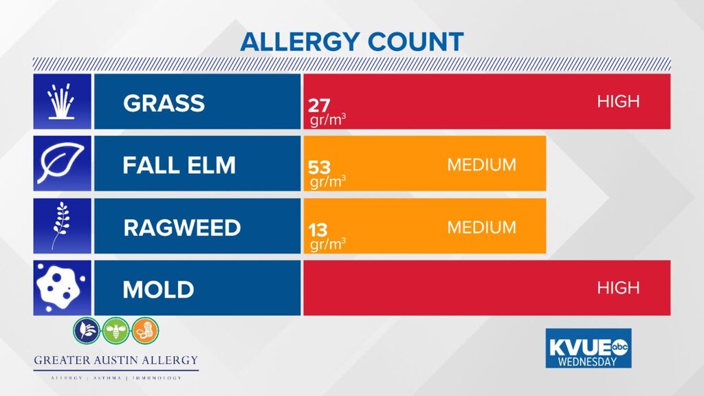 Did you take your allergy medication? Here is today's #Allergy forecast for Austin, TX September 21, 2022 at 09:46AM brought to you by <a href="/KVUE/">KVUE News</a>