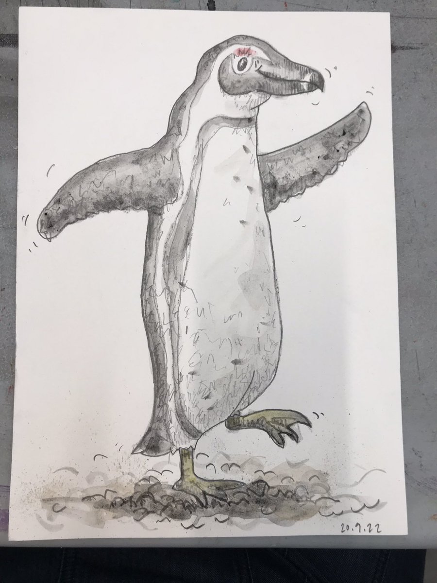 Week one of my #illustration course and we are creating animal characters!!!  Love this little chap - not sure where in my head he appeared from!!! #penguin #lineandwash #Artists #art #draw #drawing #anthropmorphism