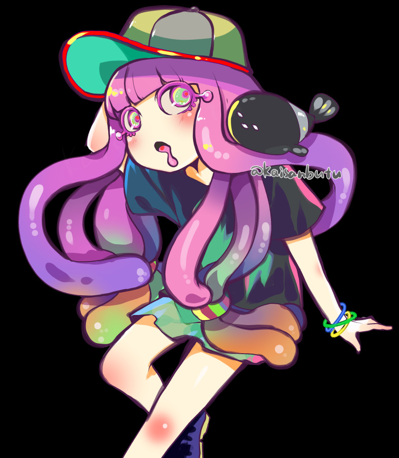 1girl hat drooling skirt long hair baseball cap pink hair  illustration images