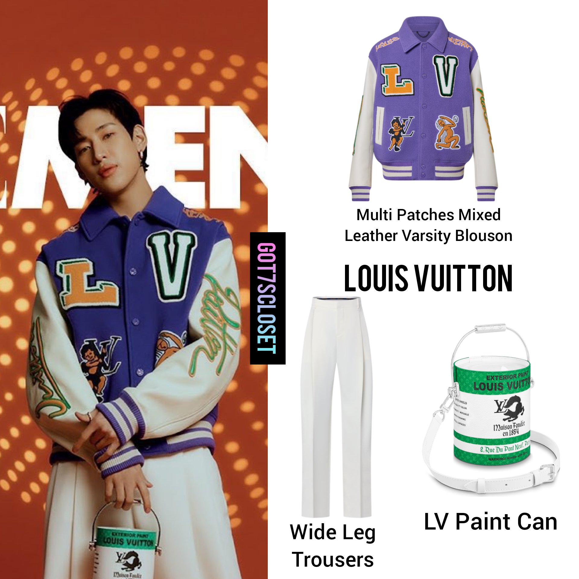 GOT7's fashion (fan account) on X: [220921] Bambam - Elle Men Thailand LOUIS  VUITTON • Multi Patches Mixed Leather Varsity Blouson - $6,250 USD. • Wide  Leg Trousers - $1,370 USD. •