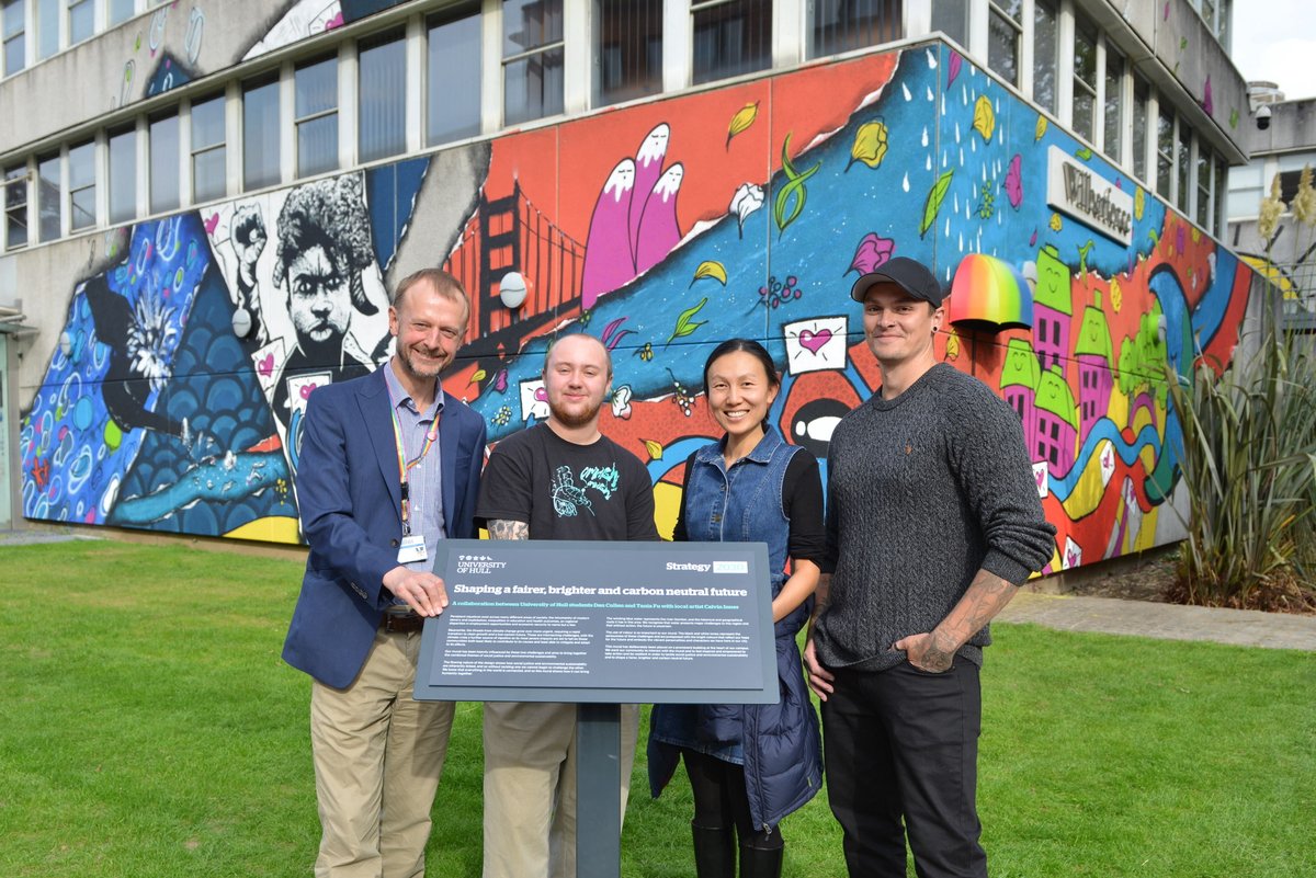 Our two students Dan Cullen and Tania Fu designed this fantastic mural with local artist Calvin Innes. It represents the dual themes of environmental sustainability and social justice, and was officially unveiled on campus yesterday by our Vice Chancellor, Professor Dave Petley.
