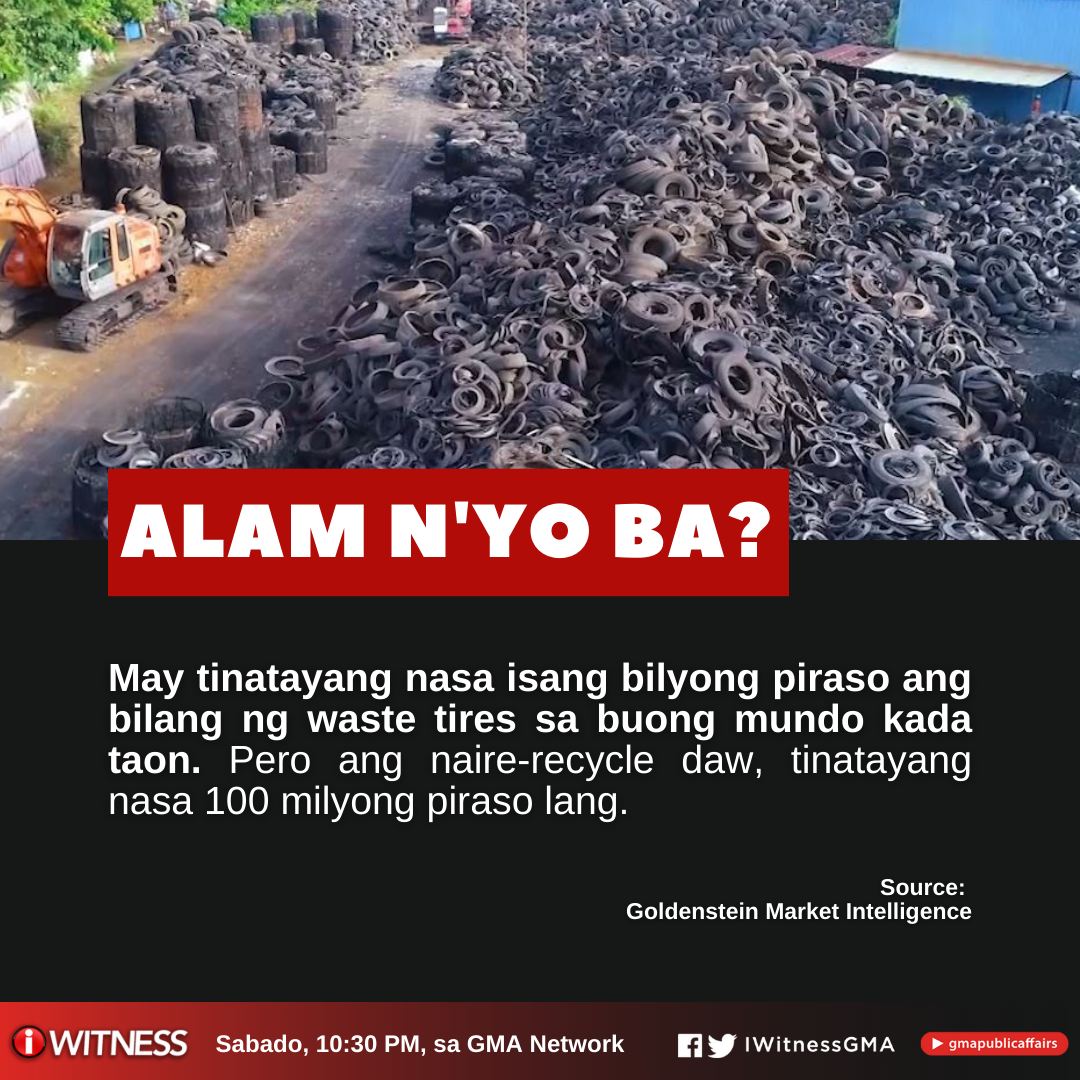 IWitnessGMA's tweet photo. Ano nga ba ang epekto ng waste tires sa ating kapaligiran maging sa ating kalusugan?
Muling mapapanood sa telebisyon ang dokumentaryo ni @sandraguinaldo na "Gulong" ngayong Sabado, 10:30 PM, sa GMA Network!
#IWitness #Gulong https://t.co/2gLhLGV3NA