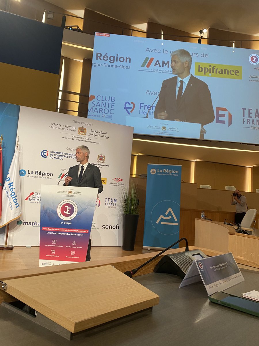 Meunier_Ph's tweet photo. #CFCIM Industrie de la #santé et des #biotechnologies. Ouverture des journées économiques France - Maroc en région ⁦@auvergnerhalpes⁩ présidée par ⁦@laurentwauquiez⁩, en présence de Monsieur l’ambassadeur du #Maroc https://t.co/h4kFmpGLKS