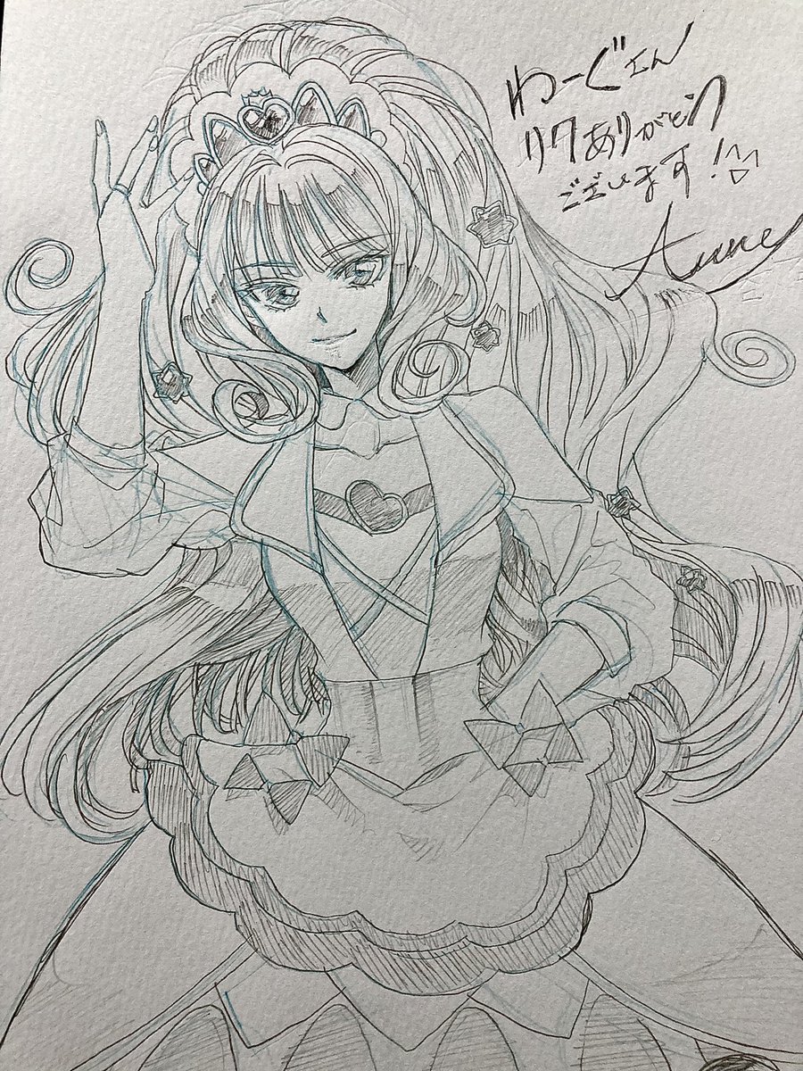 わーぐちゃん【@warg_game 】からのリクエストでプリキュアのキュアフィナーレちゃんを描かせて頂きました!✨ゴージャスなお洋服やヘアスタイルで描きごたえがありました😳✨楽しく描かせて頂きました!ありがとうございました!(*'﹀`*)💕✨
