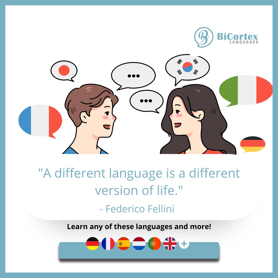 BicortexL's tweet photo. "A different language is a different version of life."

- Federico Fellini

#bicortexlanguages #languagecourse #learnalanguage #languagelearning #speakalanguage #languagesonline #languagelessons #languagelessonsonline #languageclass https://t.co/3WKdWTpj9S