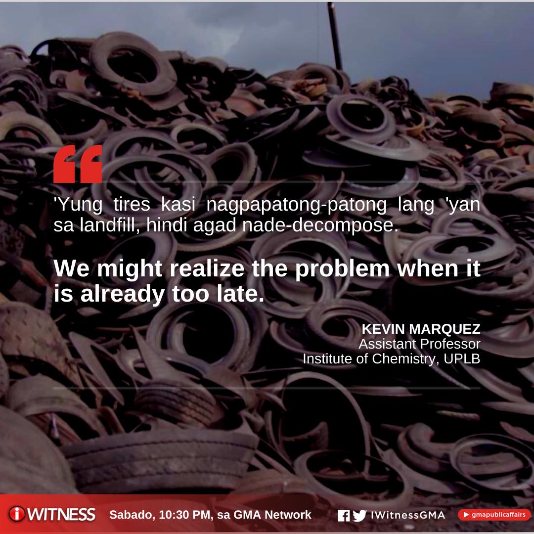 IWitnessGMA's tweet photo. "We might realize the problem when it is already too late." 😢
Paano nga ba natin masosolusyonan ang problema ng waste tires bago pa mahuli ang lahat?
#IWitness #Gulong https://t.co/HLPg7ra3Ij