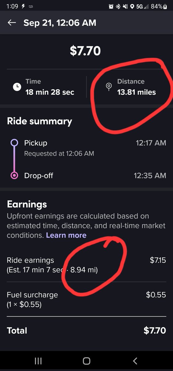 KDavid_31's tweet photo. @AskLyft how is it I drive a significant more miles than what's estimated but not get paid for it? Now @lyft is being super obvious on how they are stealing money from the very people that drive their business. Support feels I should give free rides too I guess https://t.co/zPjnPzvOsW