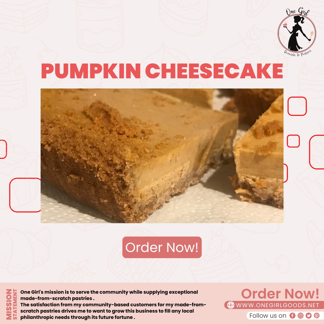 OneGirlandMore's tweet photo. Pumpkin cheesecake one of my best sellers 
Order online now!
https://t.co/txNCucnz6I
#cheese #cake #cakes https://t.co/j2TerzcKmB