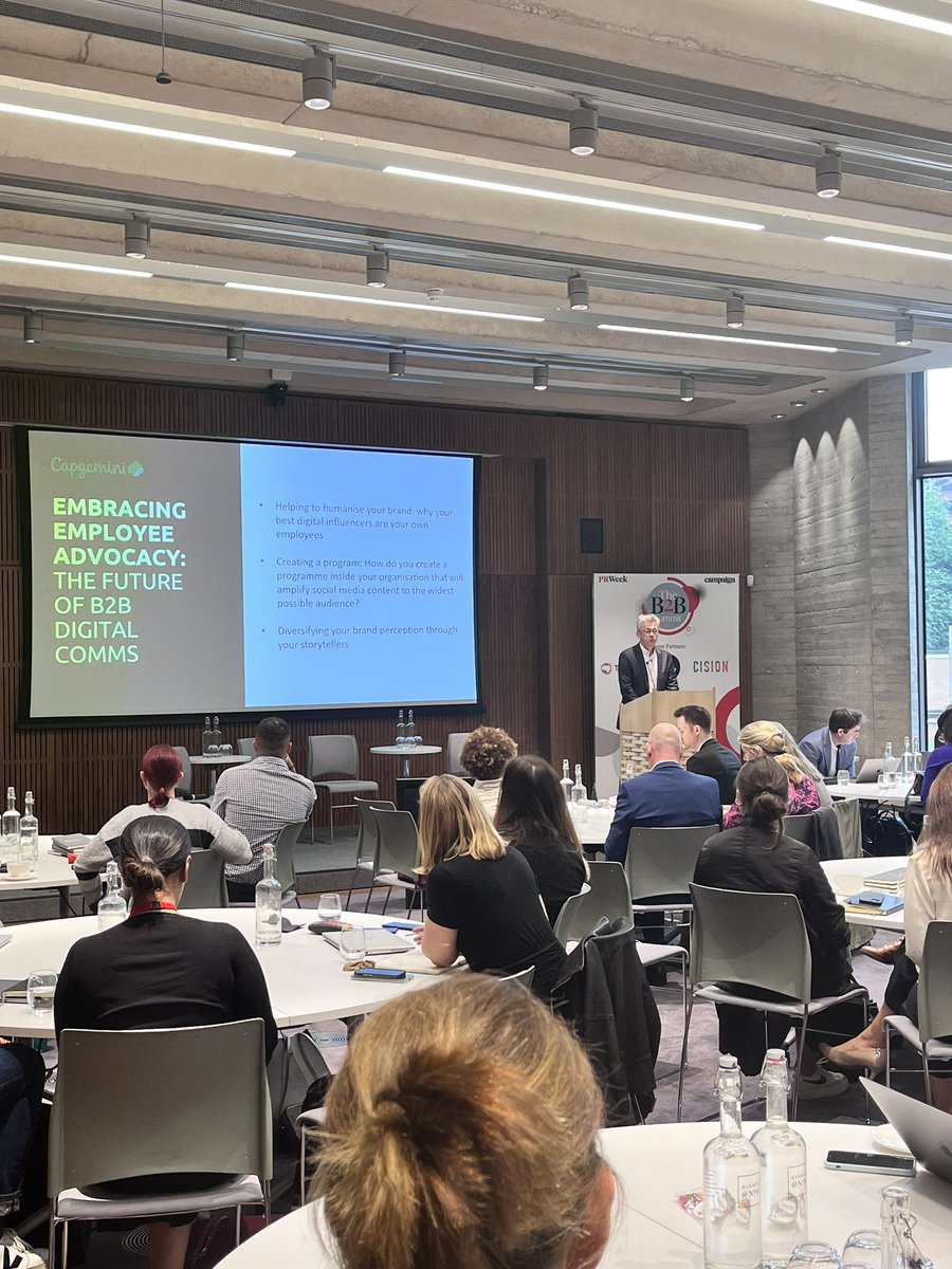 PRWeekHub's tweet photo. How do you create a program inside your organization that will amplify social media content to the widest audience possible? Find out with Simon Thresh from @Capgemini #B2BSummit https://t.co/YAPp6RwawT