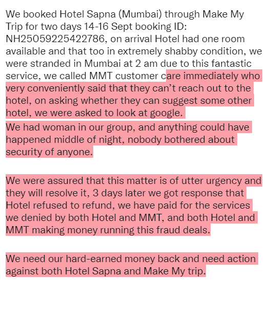 patanjalisharma's tweet photo. Please Advice

#pmoindia #Maharashtra #MMT #makemytrip #fraud #aajtak #MumbaiPolice #zeenews #NDTV #cmomaharashtra #Tourism #fraudalert #hotelsapna #news18india #Mumbai https://t.co/z5zWxF0OL7