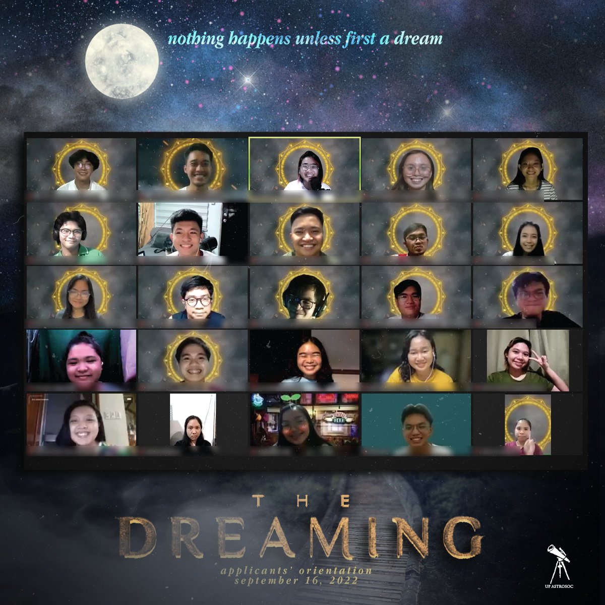 upastrosoc's tweet photo. Are we human because we gaze at the stars, or do we gaze at the stars because we are human? ✨🌟

We are thankful for the stargazers that took part in 𝑻𝒉𝒆 𝑫𝒓𝒆𝒂𝒎𝒊𝒏𝒈: 𝑼𝑷 𝑨𝒔𝒕𝒓𝒐𝒏𝒐𝒎𝒊𝒄𝒂𝒍 𝑺𝒐𝒄𝒊𝒆𝒕𝒚'𝒔 𝑨𝒑𝒑𝒍𝒊𝒄𝒂𝒏𝒕𝒔' 𝑶𝒓𝒊𝒆𝒏𝒕𝒂𝒕𝒊𝒐𝒏. ✨ https://t.co/uSIJ9dpl3J