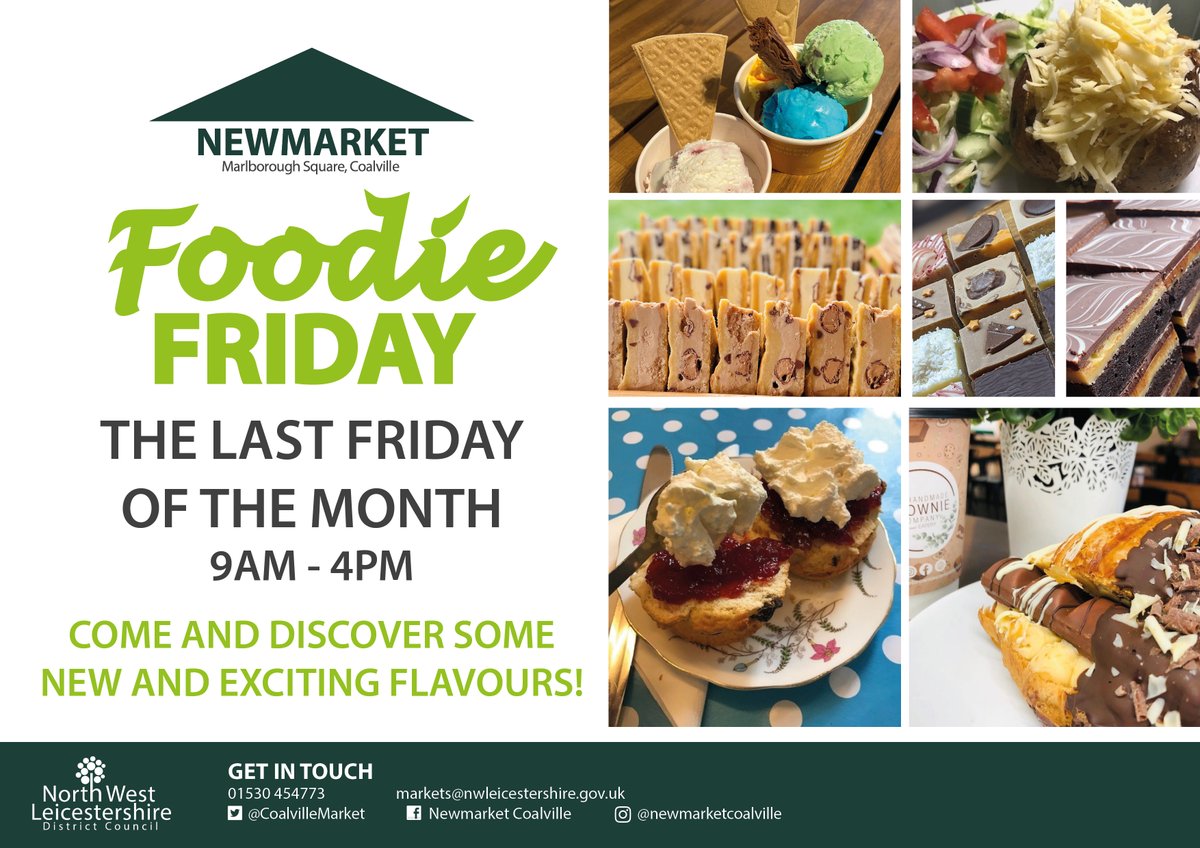 Foodie Friday is back next week! Who’s coming?

Don’t forget, we’re always looking for new traders to join us. 

If you’re interested in having a stall, get in touch at markets@nwleicestershire.gov.uk or call 01530 837785

Every last Friday of the month