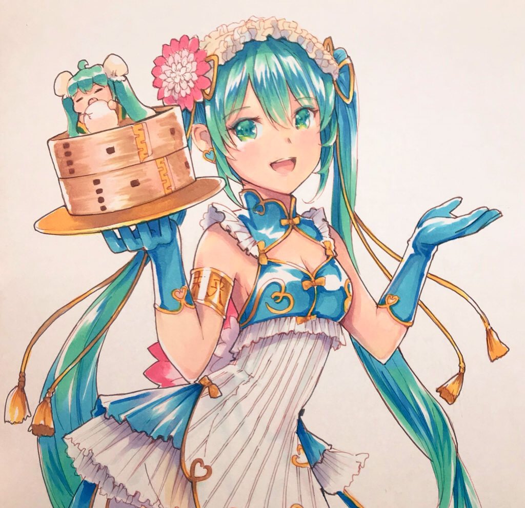 初音ミク 「お疲れ様でした〜¶(⁄=˅̮=∖)⁋お腹空きまくりましたの 」|MayoRiyo まよりよのイラスト