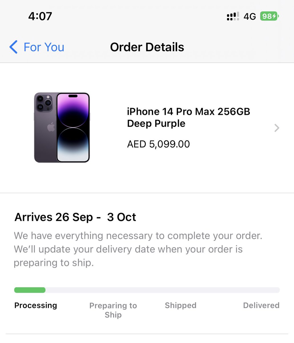 suraj_1699's tweet photo. @AppleSupport Since 9th my order status is on processing. Even the amount has not yet been deducted from my credit card. Please update status it is about to deliver on or between 26th Sept &amp; 3rd October.
Order # W1202015920. https://t.co/6T8ID8iPTm