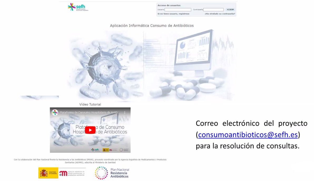 Os animamos a que cada centro compartáis vuestros datos de consumo de antibióticos en esta nueva Plataforma y podamos avanzar en soluciones comunes @Grupo_AFinf_SEF <a href="/PRANgob/">Plan Antibióticos</a>

ℹ️+ info: sefh.es/sefh-sala-pren…
🔐acceso a Plataforma (incluye vídeo tutorial): sefh.es/consumo-de-ant…