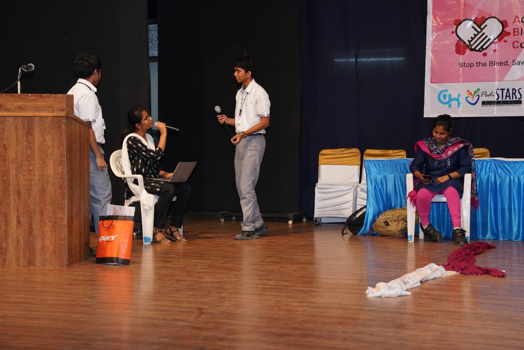 ActvBleedCntrol's tweet photo. High school students performing stop the bleed awareness skit on 4th Annual summit ABC-Active Bleeding Control
Thank you students 
for becoming ABC gurus to save road injury victims.
@VinayMNadkarni @GeethanjaliRam5 @drpuppalaa @ChildrensPhila @upiasi @PediSTARSIndia @IDF_INDIA https://t.co/RVzRCiIKQn