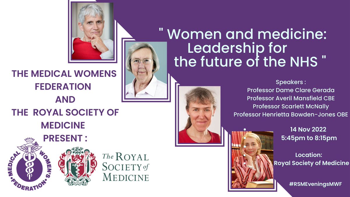 medicalwomenuk's tweet photo. MWF and @roysocmed present the Women and Medicine - Gender inequalities in contemporary medicine series. Join us on the 14th of November to gain an insight into current leadership in medicine.

To register: https://t.co/1nrBPgLomK

#RSMEveningsMWF #MedTwitter https://t.co/fwDMvT1KSM