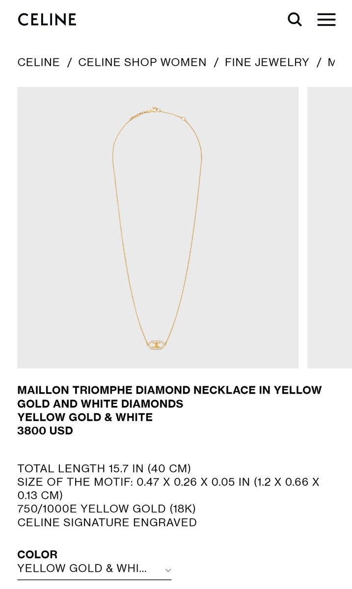 Shop CELINE Triomphe Solitaire Necklace in Brass with Gold Finish  (460XP6BRA 35OR) by BuyDE | BUYMA