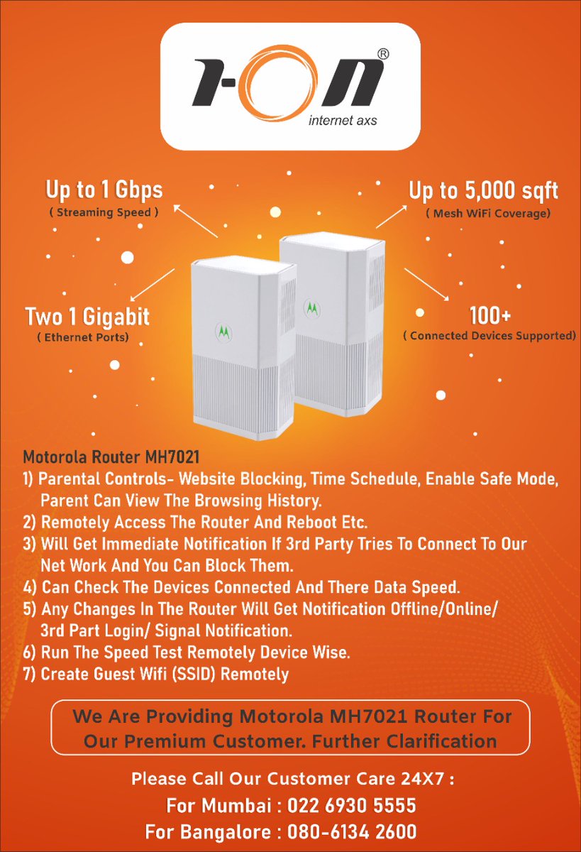highspeedION's tweet photo. Limited time offer🕥–Hurry up!
We are providing Motorola MH7021router for our premium customer. For any further assistance, please feel free to contact us.
#HighSpeedIONInternet #Limited #offer #hurryup #UnlimitedSurfing #technology #router  #highbandwidth #StayConnected #booknow https://t.co/U6x4gNzKqD