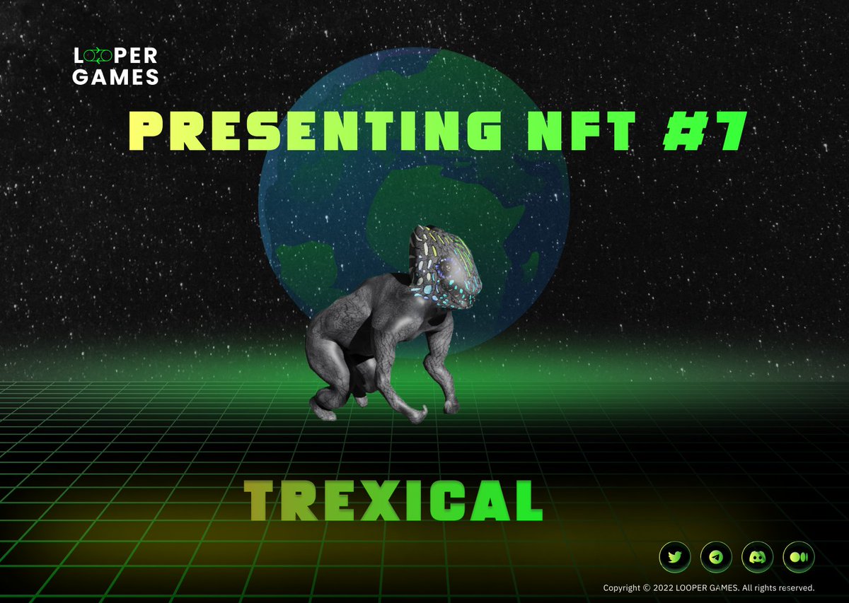 TREXICAL is quick and not to be played with. Our newest 3D NFT.
#RUN #RUNNINGGAME #NFT #NFTMINT #P2E #GAMEFI #PRESENTING #COMINGSOON #GAMEFI #PLAY2EARN #NFT #NFTCOMMUNITY #OPENSEA #nftgiveaway #LOOPER #metarunner #infintyrun #loopergames #3D