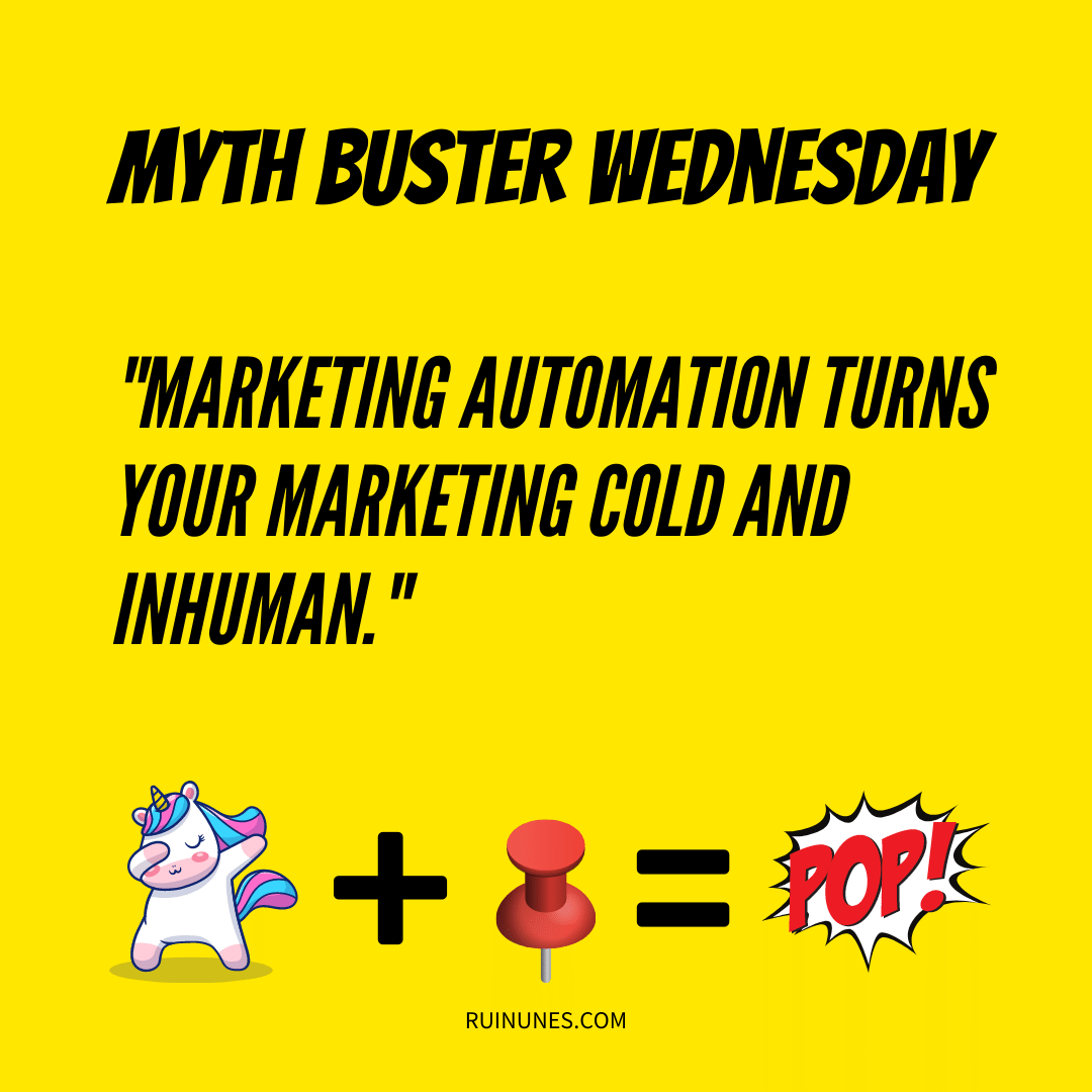 ruinunes's tweet photo. Let me guess; you think that marketing automation is a communication made by robots. 🤔

That might be the case when you're doing personalised communication at scale and have AI to help you develop some pieces of the content.

#marketingautomation #mythbusterwednesday https://t.co/NTKSTusd4D