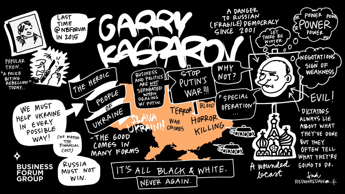 Garry <a href="/Kasparov63/">Garry Kasparov</a>  reminded us today about his words back in 2015 here in Helsinki: what Putin is and what he will remain. Now we have a wounded beast as a next door neighbor, a bringer of terror and a dictator that has nothing but power in mind. Help #Ukraine. #SlavaUkraini